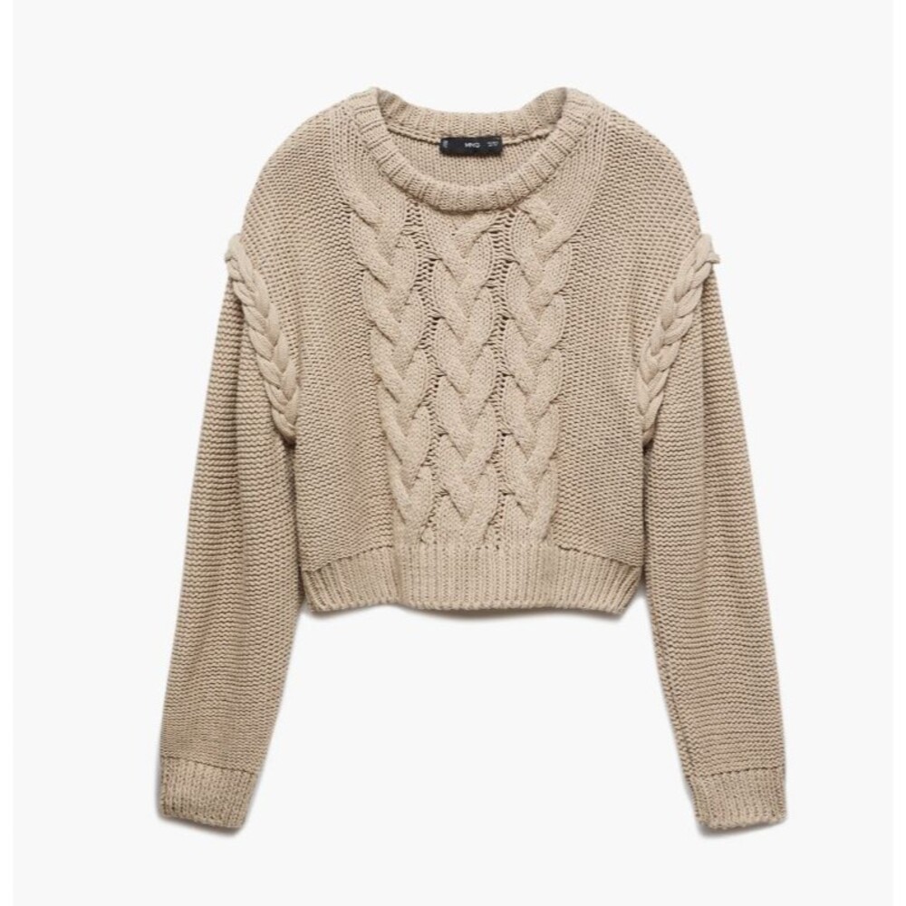 Mango Cable Stitch Crewneck Sweater Beige Size Medium